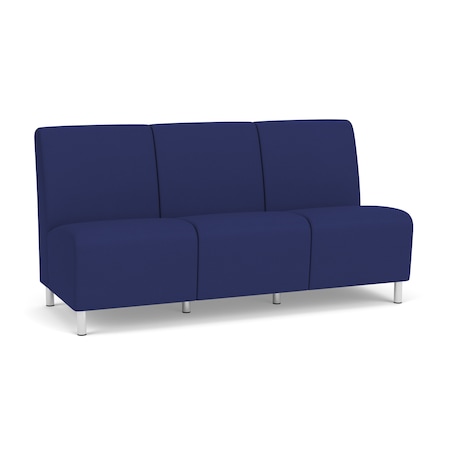 Lesro Siena Lounge Reception Armless 3 Seat Tandem Seating No Center Arms, Brushed Steel, OH Cobalt Uph SN3102